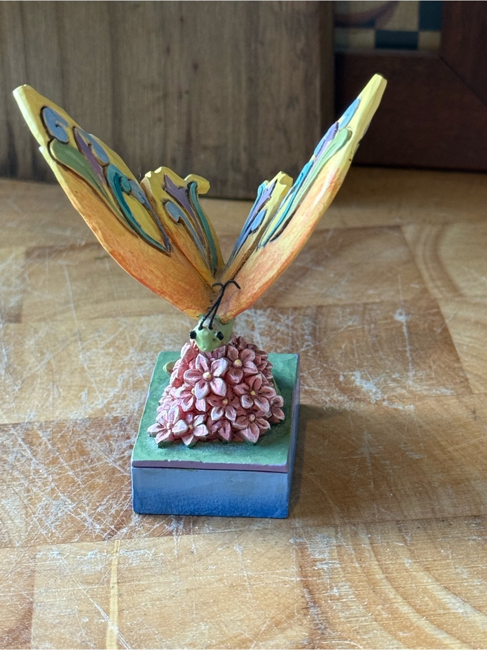 Jim Shore Yellow Butterfly on Pink Blossoms Figurine | Mini Garden Collection